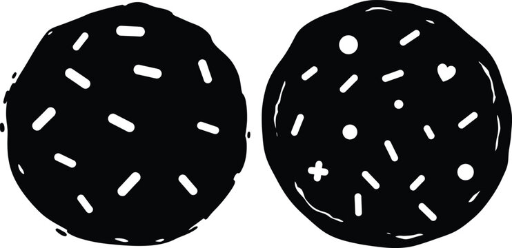 Two isolated cookies decorated with sprinkles illustration, simple sweet treat drawing