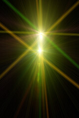 Easy to add lens flare effects for overlay designs or screen blending mode to make high-quality images. Abstract sun burst, digital flare, iridescent glare over black background.