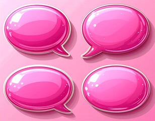 A digital illustration of four pink speech bubbles on a pink background