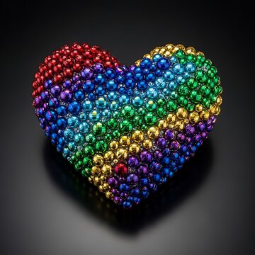 Vibrant heart shaped decoration with rainbow colored rhinestones