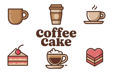 Obraz premium Coffee cake dessert sweet treats delicious pastry and beverage icon set food and drink collection graphic