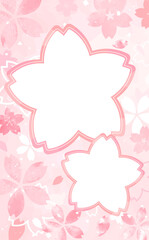 桜の手描き風背景とシルエットフレーム_縦