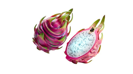 Transparency PNG Exotic Dragon Fruit: showcasing the vibrant colors and unique textures of the dragon fruit, sliced to reveal its refreshing interior.