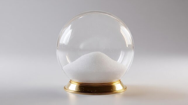 A clear glass storm glass weather predictor with white crystals on a golden base against a neutral background