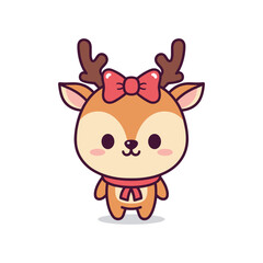 Adorable Cartoon Reindeer with Pink Bow and Scarf
