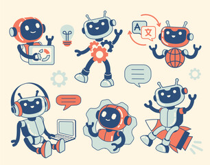 Robots Performing Various Tasks. Isolated elements