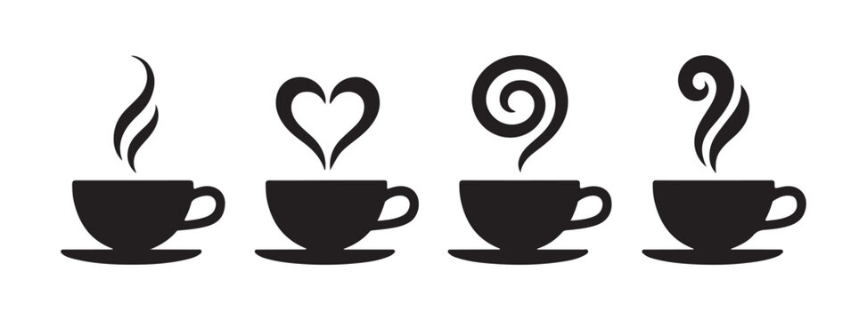 Hot drink silhouettes set four vector illustrations showing various steam shapes classic heart spiral wavy rising