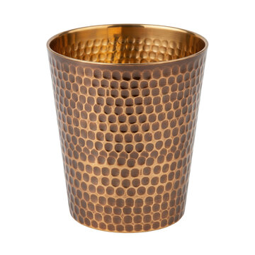 Textured hammered copper metal cup with dimpled pattern and antique bronze style finish