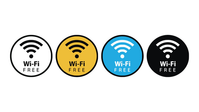 Four colorful Wi-Fi free signs on a white background