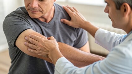 Obraz premium Physical therapy, mobility and joint health concept. Patient receiving physical therapy for arm injury.