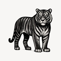 Fototapeta premium Elegant black-and-white tiger illustration.