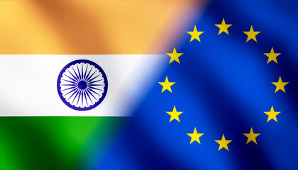 Flags of India and the EU as symbols of cooperation and free trade agreements