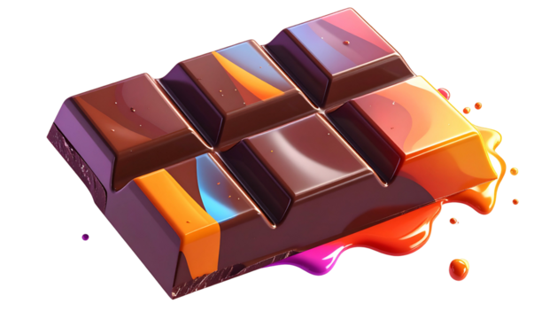 Glossy, colorful chocolate bar with stylized melted "paint" on black - Powered by Adobe