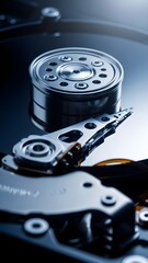 Close up of a hard disk drive's internal components