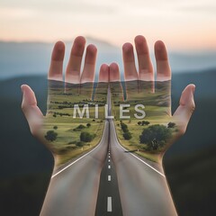 Open Hands Revealing Endless Road &ndash; Miles, Journey & Future Hope Concept Art