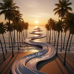 Travel Opens New Horizons &ndash; Endless Tropical Road at Sunset Inspiration Art
