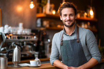 Barista serving coffee in a cozy cafe during the morning hours Generative AI