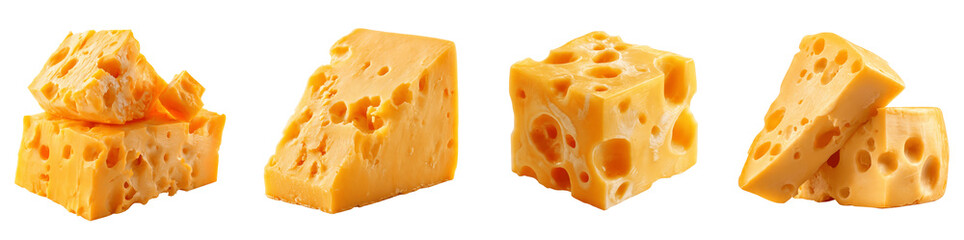 Fresh Yellow Cheese Wedges with Holes Set Gourmet Dairy Product PNG transparent background