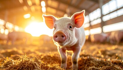 A close-up photo of a small piglet in a barn
