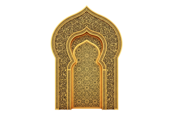 golden islamic arch with intricate arabesque pattern