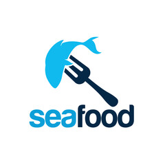 Creative Seafood Logo Design with Fish and Fork.