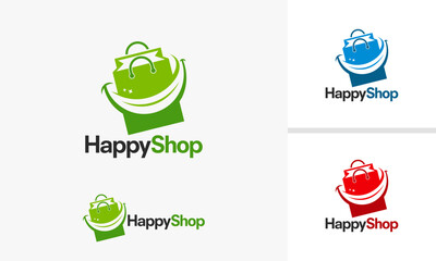 Happy Shop Logo Design with Shopping Bag and Smile.