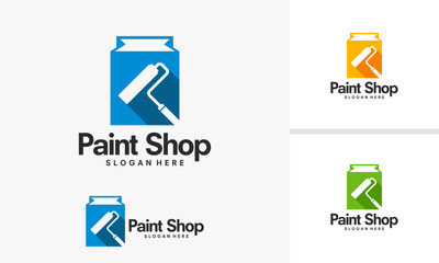 Paint Shop Logo Design with Paint Roller Icon.