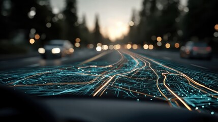 3D GPS route visualization overlaying real road for advanced navigation and mapping applications.