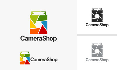 Camera Shop Logo Design with Colorful Aperture Symbol.