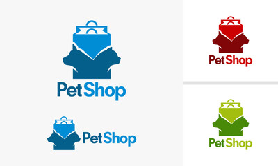 Pet Shop Logo Design with Shopping Bag and Animal Head.
