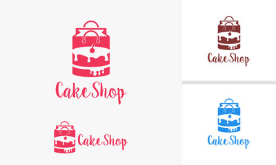 Cake Shop Logo Design with Cake Box Illustration.