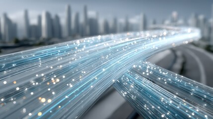 3D visualization of city fiber optic cable routes for urban infrastructure analysis.