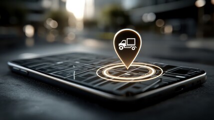 A screen display with geofencing alerts and a vehicle icon illustrating movement.