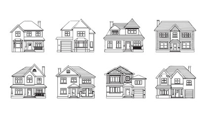Fototapeta premium Set of modern house designs with various architectural styles and details vector style