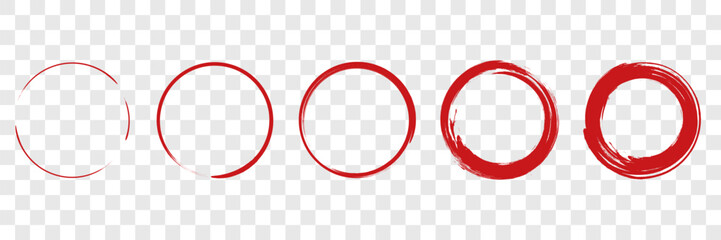 Set of Enso Zen circle sign. Red brushstroke frames 