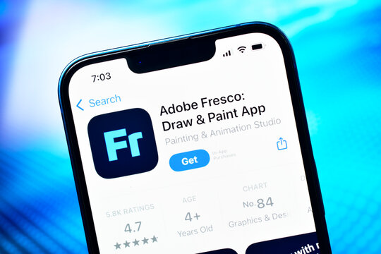 New Delhi, India 12-01-2026:- Adobe Fresco app on Apple App Store displayed on iPhone screen