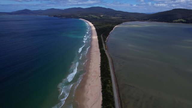 Simpsons Bay And Neck Beach On Bruny Island, Tasmania, Australia - Aerial Shot