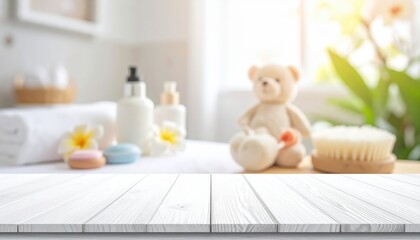 Spa Relaxation Scene With White Towels Teddy Bear And Tropical Flowers Soft Sunlight