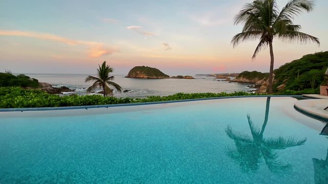 Sunset view from infinity pool, Huatulco Mexico