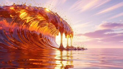 A large wave of orange and yellow light on the ocean