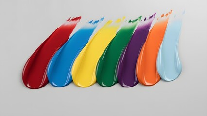 A row of colorful paint drops on a plain background