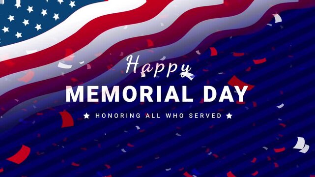 Happy Memorial Day USA Patriotic Flag Confetti Animation