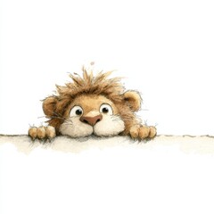 Fototapeta premium a quirky cartoon lion peeking over a wall