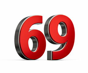 Bold Vibrant Red Number Sixty nine Number 69 With Sleek Metallic White Background 3D Illustration