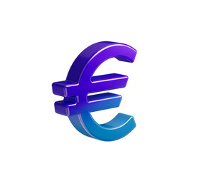 Fototapeta premium Glossy Euro currency symbol in a purple-to-blue gradient with smooth depth and shine, 3D Illustration