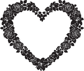 Fototapeta premium Black rose heart frame with white background