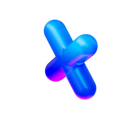 3d Multiplication symbol with a glossy neon blue gradient and reflective surface. 3d illustration