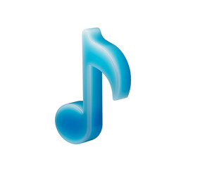 A smooth musical note icon in a soft, matte blue color, representing music and sound.3D Illustration