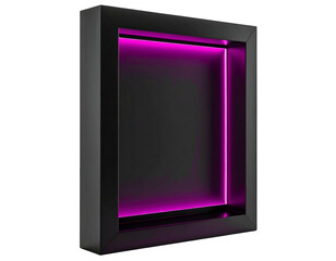 A sleek, black, recessed frame glows with vibrant pink light