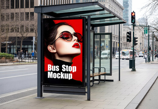 City Bus Stop Billboard Mockup